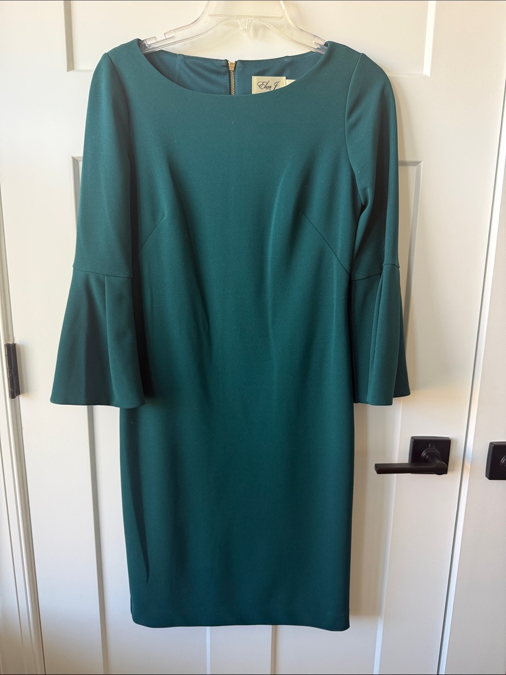 Hunter Green Bell-Sleeve Sheath Dress